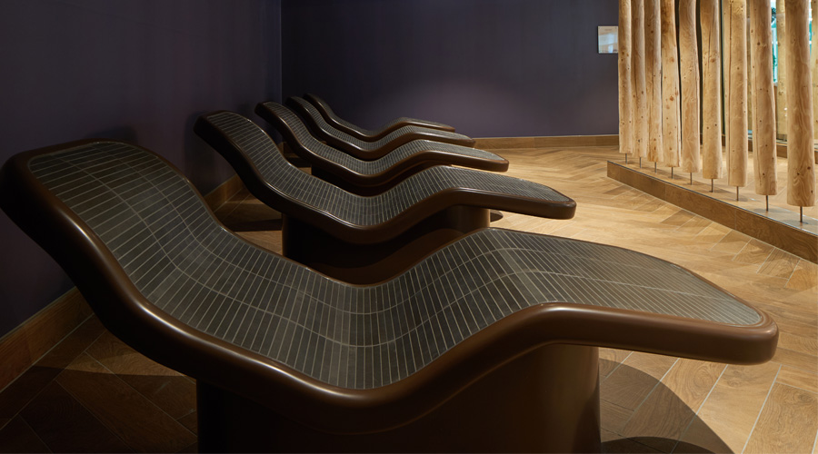 curved loungers in relax area