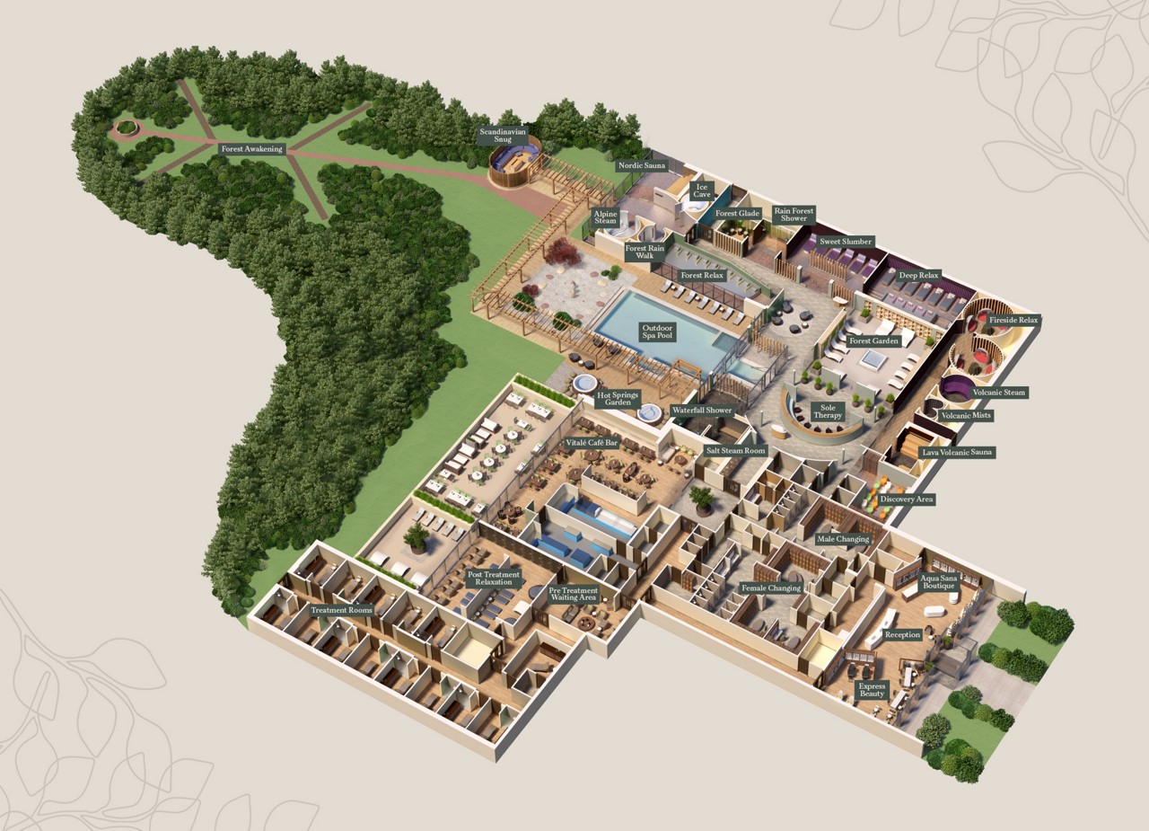 Floorplan layout of Aqua Sana Forest Spa at Longford Forest.