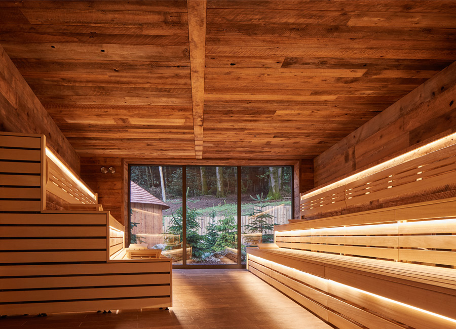 wooden sauna with benches