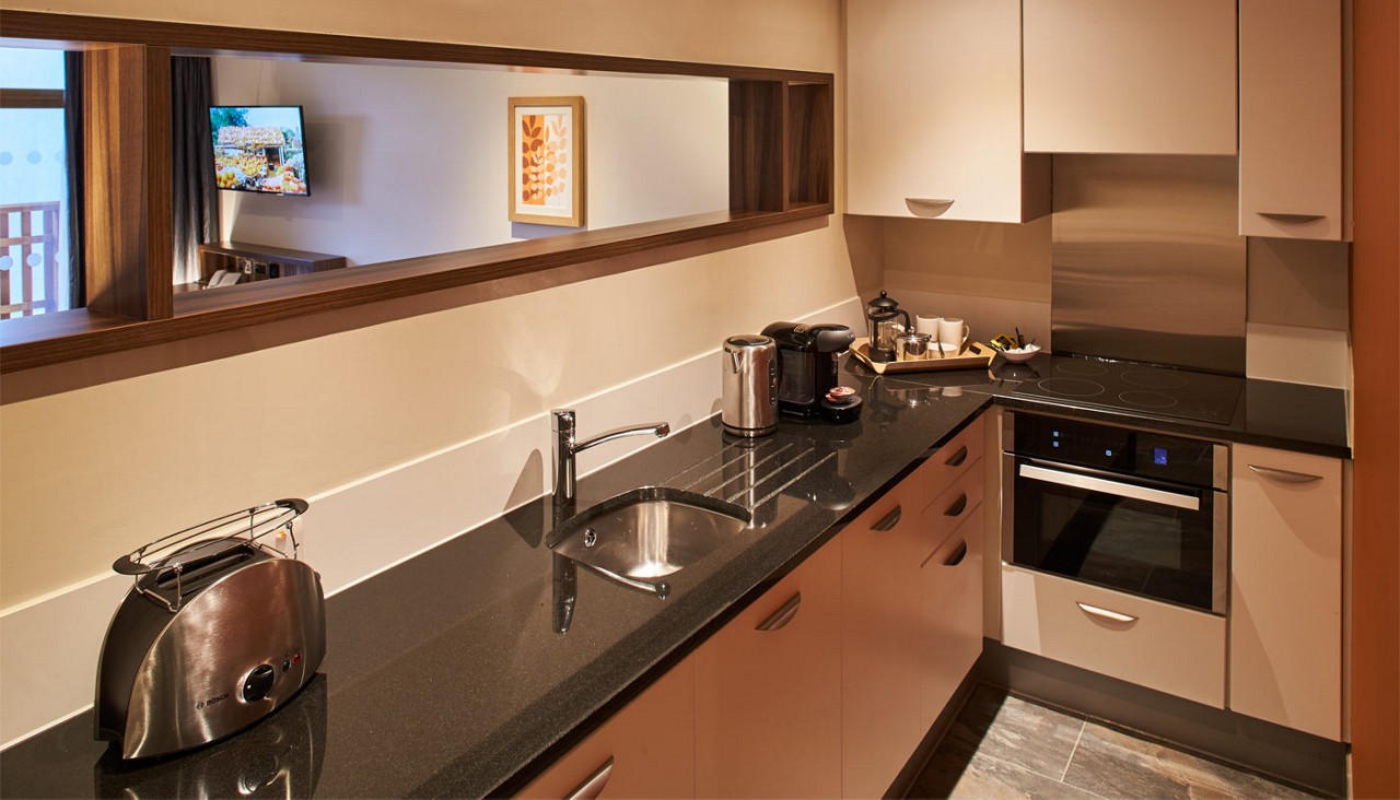 Kitchen with built in appliances.