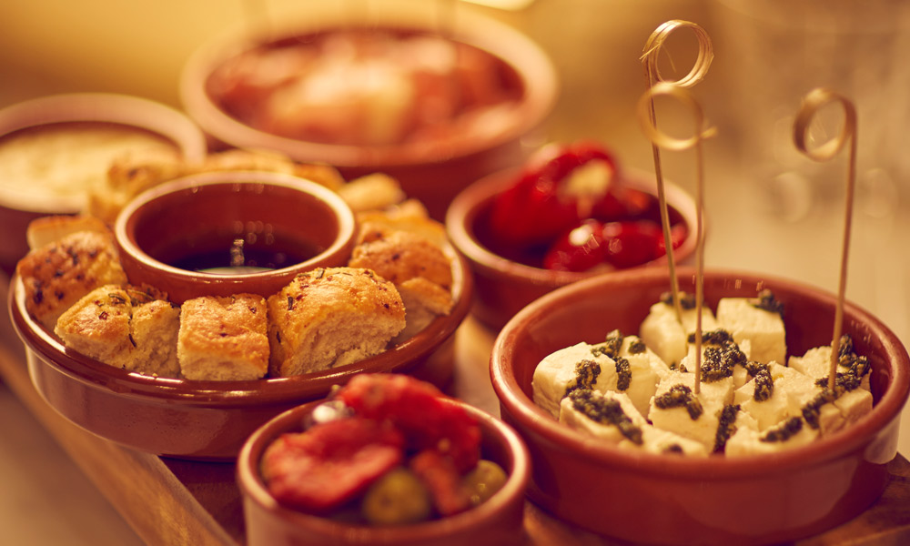 Mediterranean Platter with a selection of antipasti.