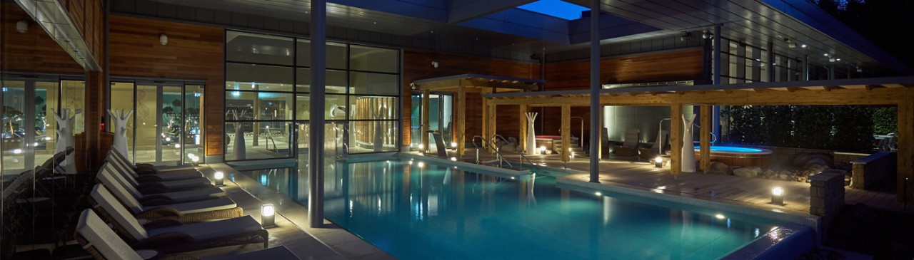 outdoor pool at night time