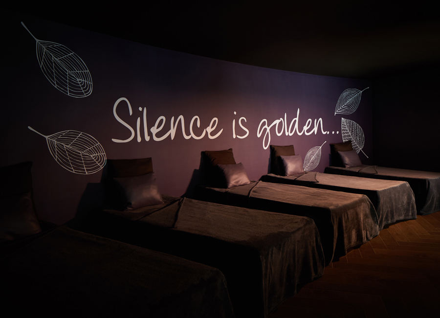 dark relax space with water beds with blankets